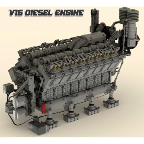 MOC Building Block Classic Creative Diesel Engine Childrens Educational Hi Tech Toy Gift V16 Diesel Engine