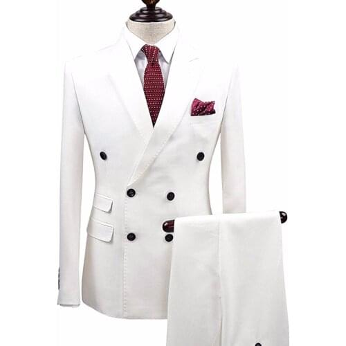 White 2 Pieces Men Suits Double Breasted Groom Terno Masculino Smoking Slim Fit Men Wedding Suits Blazer Tuxedo Jacket+Pants
