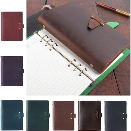 E8BE Leather Journals A5 Notebook Closure Loose Leaf 6 Ring Binder Gifts for Men Teen