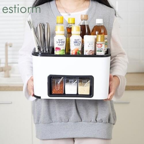Kitchen Seasoning Bottles Organizer,Large Capacity Plastic Spice Jar Organizer - Condiment seasoning container Storage box