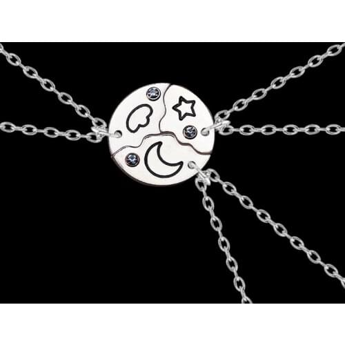 Hot Selling Three Girlfriends Alloy Necklace Female Student Star Moon Cloud Stitching Pendant Sister Clavicle Chain Choker Gift