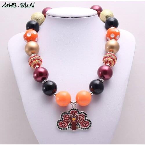 MHS.SUN 1PC Thanksgiving Turkey Pendant Baby Chunky Beads Necklace Handmade Girls Bubblegum Necklace For Kids DIY Jewelry