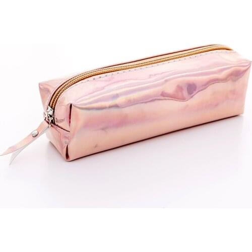 Fashion Waterproof Laser PU Leather Hologram Metallic Color Pencil Case Bag Purse Lady Cosmetic Makeup Handbag Pencilcase Wallet