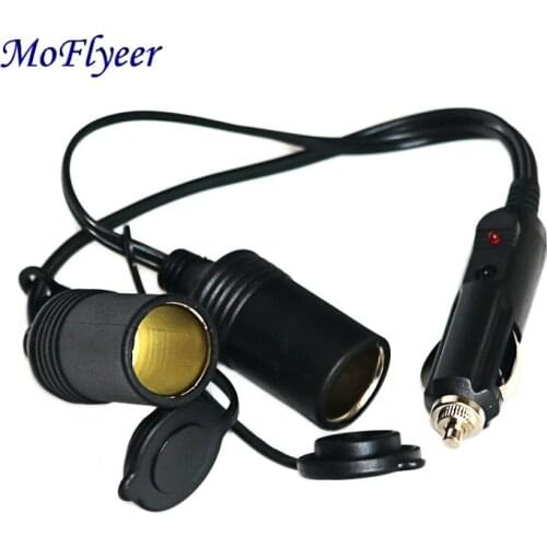 MoFlyeer 12V Auto Cigarette Lighter Extension Cable Cord Adapter 0ne to Two Ways Double Female Power Socket