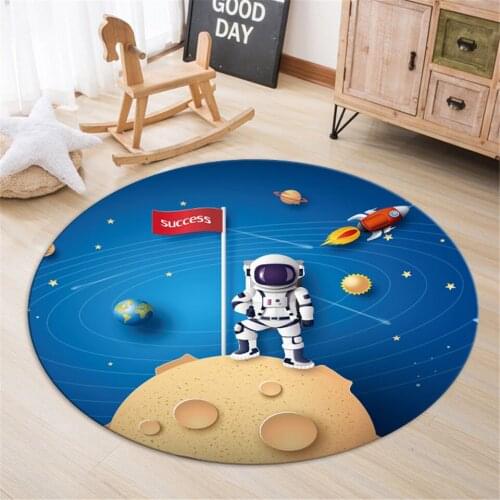 Cartoon Space Astronaut Round Rug Kids Cute Soft Sponge Floor Mats In The Bedroom Play Mat Bathroom Flannel Bedside Carpet Tapis