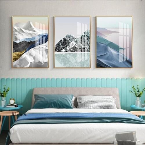 Mountain Lake Abstract Canvas Painting Wall Art Picture Poster New China Landscape Picture Print Living Room Home Decoration