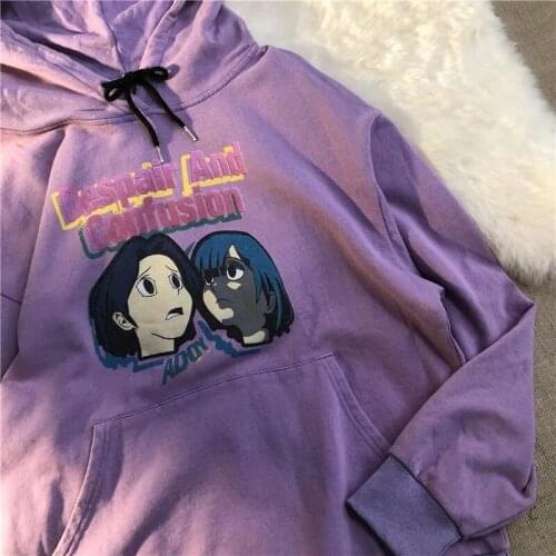 2021 autumn newsweater sweet beauty jacket cartoon printing Korean version loose round neck warm street hooded long-sleeved top