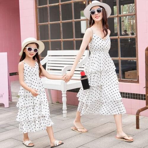 Mothers Daughters Dresses Cake Polka Dot Girls Princess Wedding Dress Beach Family Clothing Holiday Baby Family Matching Outfits