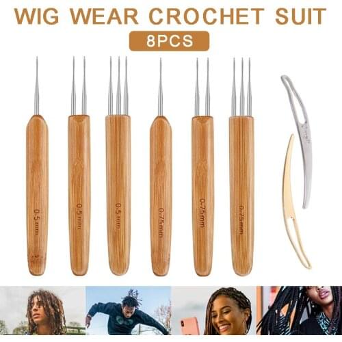 8pcs Dreadlock Crochet Braiding Hair Bamboo Crochet Hook Soft Touch Stainless Steel Dreadlock Needles Hair Weaving Braiding