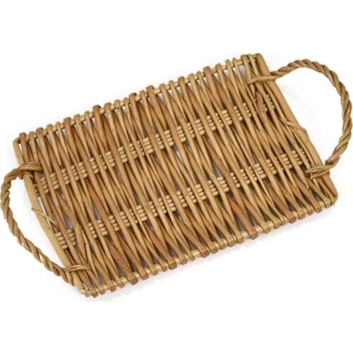 Basket Tray Bread Plate Fruit Vegetable Hand-woven Traies Rolling Pin Wooden Christmas With Two Handle Rectangular Hollow