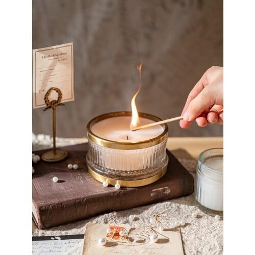 Brass Glass Aromatherapy Candle Candlestick Retro Affordable Luxury Scent Candle Cup High-End Art Decoration Ornaments