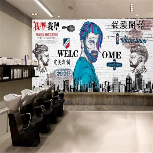 Custom European and American Wall Papers Mural Fashion Hairdressing Barber Shop Background Wallpapers Industrial Decor