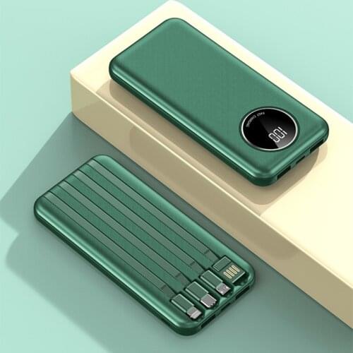 Power Bank 20000mAh Portable Fast Charging Poverbank Built in Cable External Battery Charger Powerbank for Xiaomi Mi iPhone 12 X