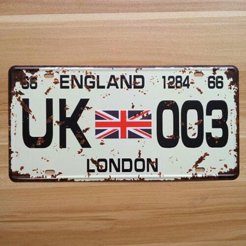 RONE136 vintage license Car plates " UK-003 london England " vintage metal tin signs garage painting plaque picture 15x30cm