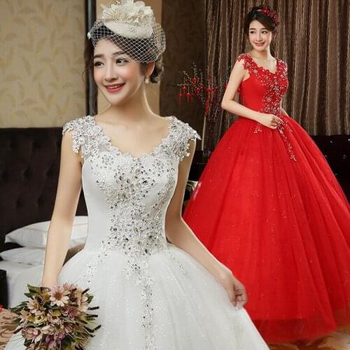 Luxury Wedding Dresses for Brides in Large Size and Slim Big Red Wedding Gown Dresses Bright Diamonds and Lace on the Chest A263