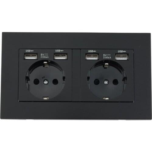 USB Socket, 16A Power Outlet,Power Panel 4 USB Interface Type Socket,Double Frame Wall 4 USB Outlet, EU Plug