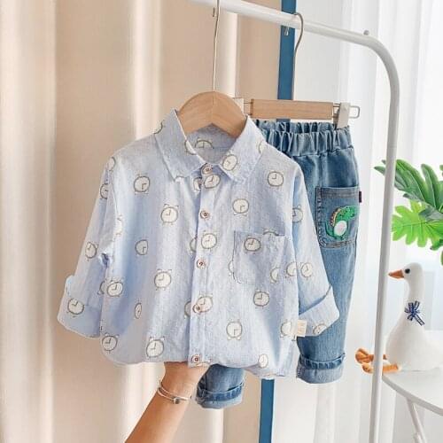 Autumn Baby Boys Clothing Sets Kids Children Cartoon Cotton Long Sleeve Shirt Jeans Toddler Infant Casual Clothes Outdoor Outfit