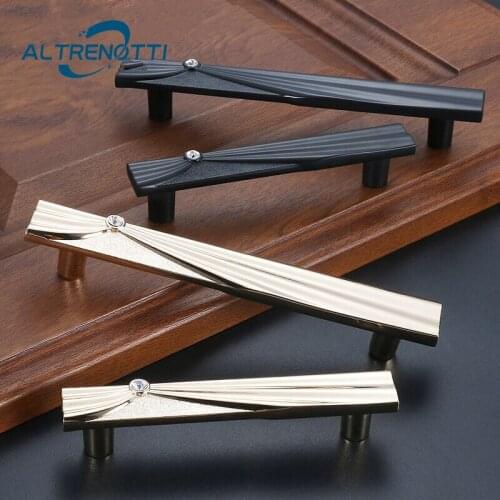 Handle Furniture Cabinet Black Gold Zinc Alloy Luxury Modern Diamond Wardrobe Drawer Kitchen Door Pull Cupboard Knob Hardware