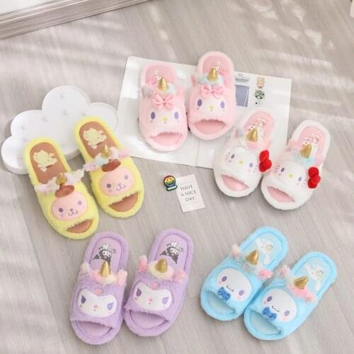 Sanrio Hello Kitty Cartoon Slippers Cute Kuromi Melody Home Slippers Spring Autumn Summer Plush Fish Mouth Drag Open Toe