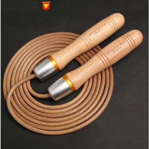 Jump Rope - Premium Jump Rope - Wooden Handles - Adjustable Leather Jump Rope Ball Bearings
