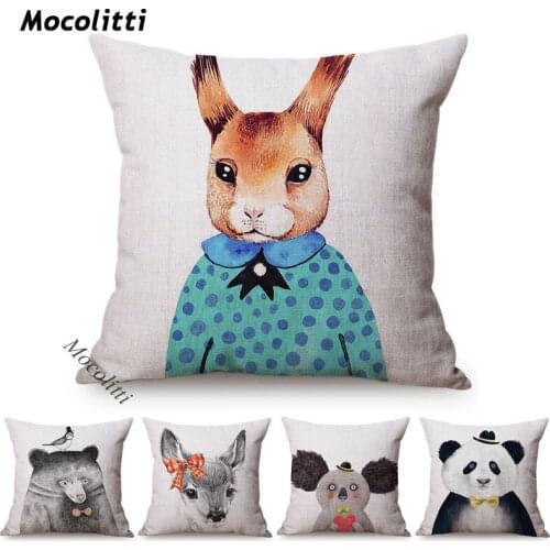 Nordic Cartoon Animals Style Pillows Case Cute Squirrel Koala Deer Water Color Decoration Living Room Sofa Cushion Cover Cojines
