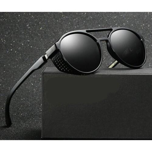 MINCL/ 2018 new hollow polarized lenses polarized sunglasses men punk Gothic round metal glasses UV400 with box LXL
