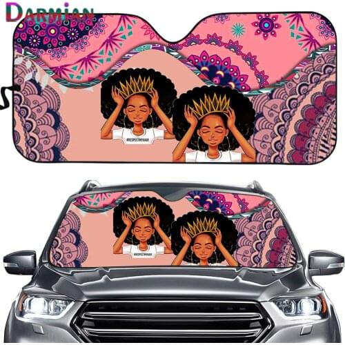 Summer Car Windshield Sun Shade Boho Black Art Girls Sunshade Foldable UV Protect Visor Protector Fits Windshields of Various
