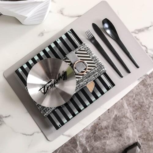 Modern Tableware Stainless Steel Dessert Bowl Dinnerware Cake Bowl Black And White Stripes Zebra Pattern Square Crystal Tray