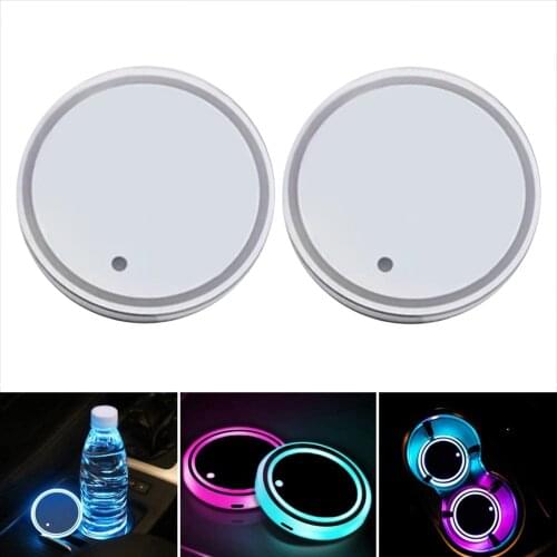 LED Cup Holder Lights, Coaster with 7-Colors USB Charging Charging Mat, Luminescent Cup Pad Interior Atmosphere Lamp