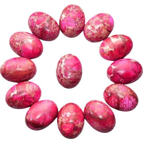 TUMBEELLUWA 1Lot (5Pc) Red Sea Sediment Jasper Oval Stone Cabochons Flatback Semi-precious CAB for Jewelry Making,18x25mm