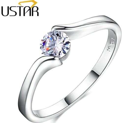 USTAR Classic Simple Wedding Rings for women jewelry Cubic Zirconia Crystal Silver color engagement rings female Anel party gift