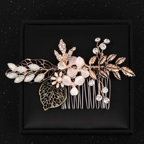 Vintage Gold Crystal Wedding Hair Combs Hair Accessories Women Back Decorative Hair Comb for Bridal Headpiece Hair Jewelry Gift