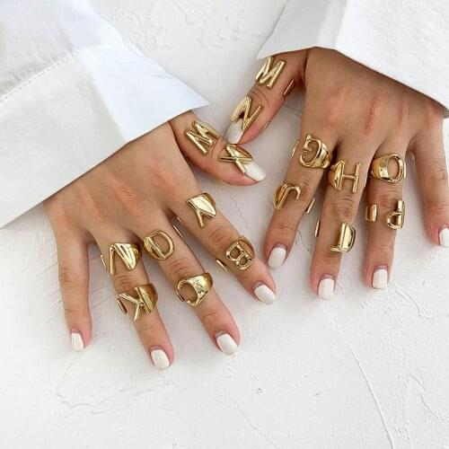 Yungqi 26 A-Z Letter Gold Color Adjustable Opening Ring Initials Name Alphabet Female Punk Finger Rings Trendy Party Jewelry