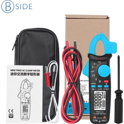 Bside ACM82 TRMS AC Clamp Meter Auto Range 6000 Counts 0.001A Resolution Current Frequency Temperature Tester with Pocket Clip