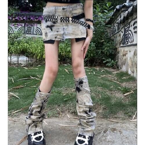 Harajuku Tie-Dye Punk Denim Skirt Women Gothic Sexy Low Waist Mini Skirts Streetwear