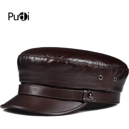 Pudi Woman Real Leather Cap Hat Girl Fashion Pilot Hats Baseball Caps Red White Color HL906