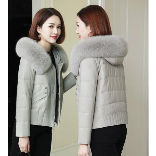 Women Winter Clothes Coat 2020 Genuine Leather Duck Down Jacket Korean Vintage Real Fox Fur Hood Sheepskin Down Coat Tops 19260