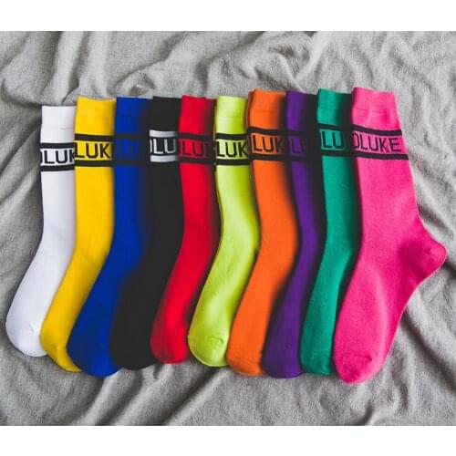 Women Cotton Socks Spring Letters High Luke Colors Long Funni Heap Breathable Solid Striped Casual Crew Chaussettes