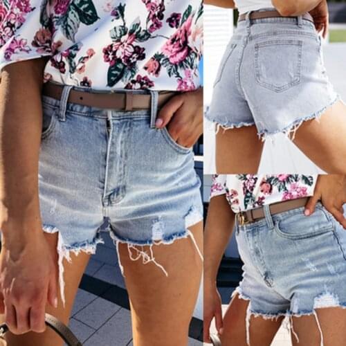 Ladies Spring Summer Denim Shorts High Waist Ripped Hole Jeans Shorts With Tassel Short Pants