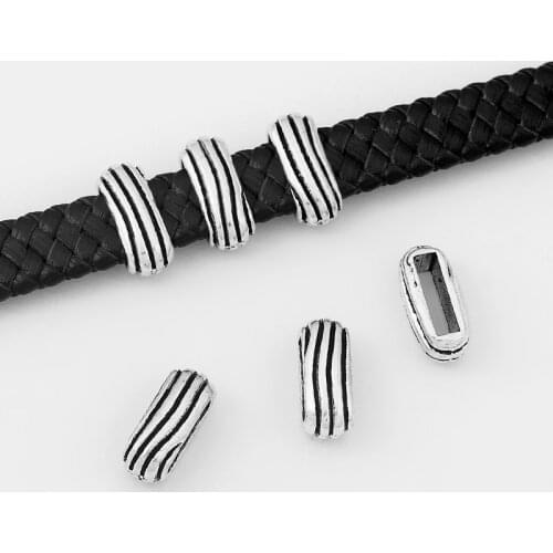 20pcs Antique Groove Lines Flat Slider Beads Sapcer For 10*2mm Flat Leather Cord Bracelet Necklace Jewelry Findings