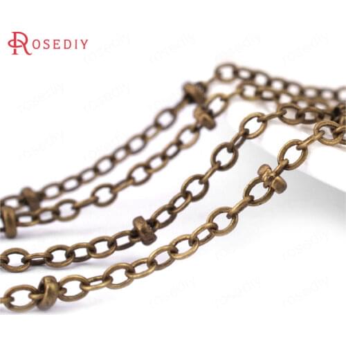 20003)5 meters Chain width:2MM,bead:2.5MM Antique Bronze Copper Flat O Shape chain with bead Diy Jewelry Findings Accessories
