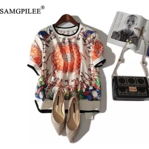 2020 Women Summer Clothing Plus Size Women Femme T-shirts Casual Chiffon Tshirt Print O-neck T-shirt Brand Women Tshirt Oversize