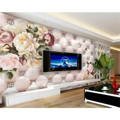Beibehang Custom silk 3d wallpaper vintage flower pattern diamond soft pack TV background wall wallpaper home decor papier peint