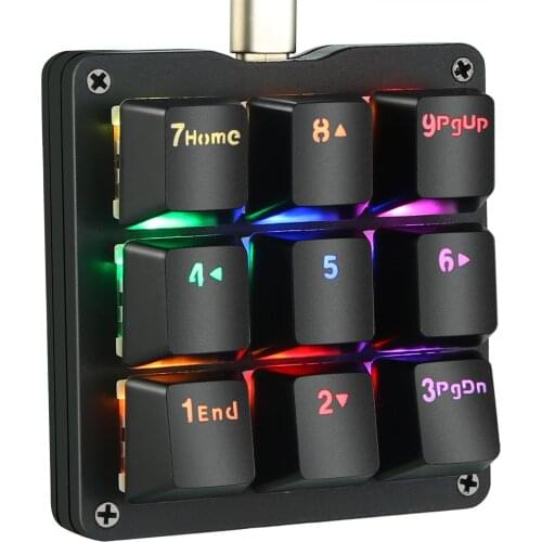9 Fully Programmable Keys Mechanical Keyboard Portable Mini One-Handed Mechanical Gaming Keypad RGB LED Backlit Red Switches