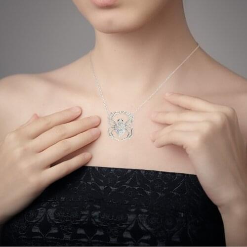 Hollow Out Spider Necklace Long Bohemian Crystal For Women Gift Rhinestone Necklaces Gold Silver Color Pendants Jewelry #LR3