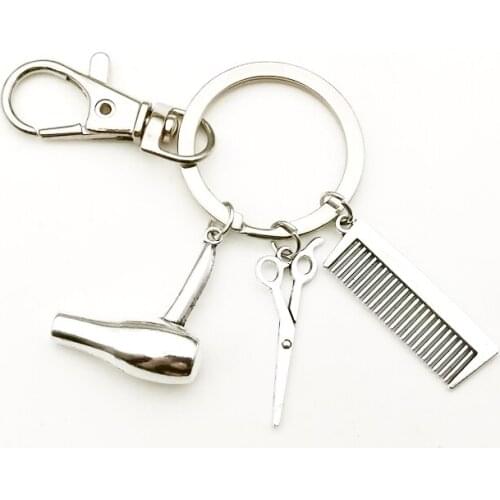 Charm Fashion Keychain Hair Dryer Barber Shop Souvenir Key Ring Cute Haircut Scissors Comb Gift Holiday Men Women Key Chains Bag