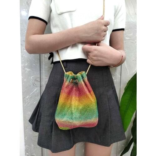DG PEAFOWL Rainbow Women Mini Chain Shoulder Purses and Handbags Crystal Clutch Evening Bags Rhinestone Party Crossbody Bag