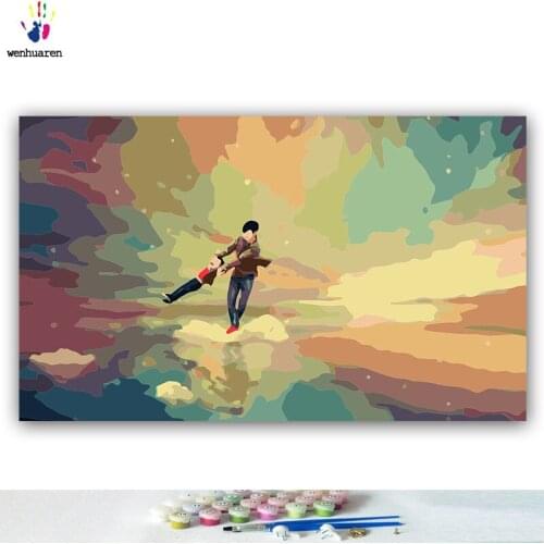DIY colorings pictures by numbers with colors Father and son playing time picture drawing painting by numbers framed Home