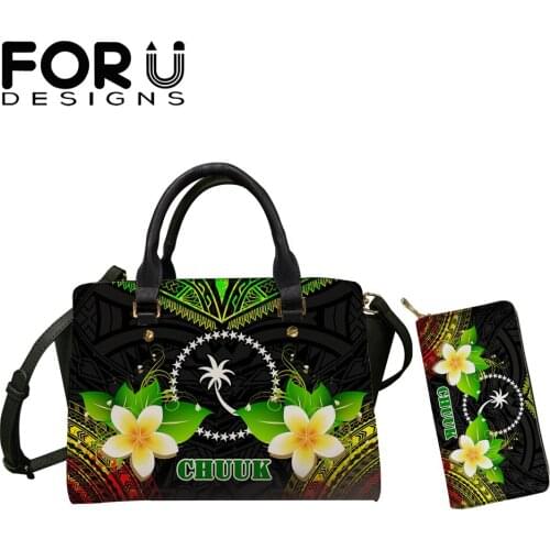 FORUDESIGNS Chuuk Polynesian Plumeria Flower Print Women Totes Bags And Purse 2pcs Fashion Party Casual Messenger Sac Mujer