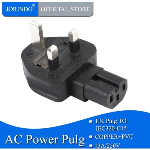 JORINDO UK 3 Pole Male to IEC 320 C15 AC Power Adapter,UK TO C15 PDU/UPS server, uk plug. Britain Converter
